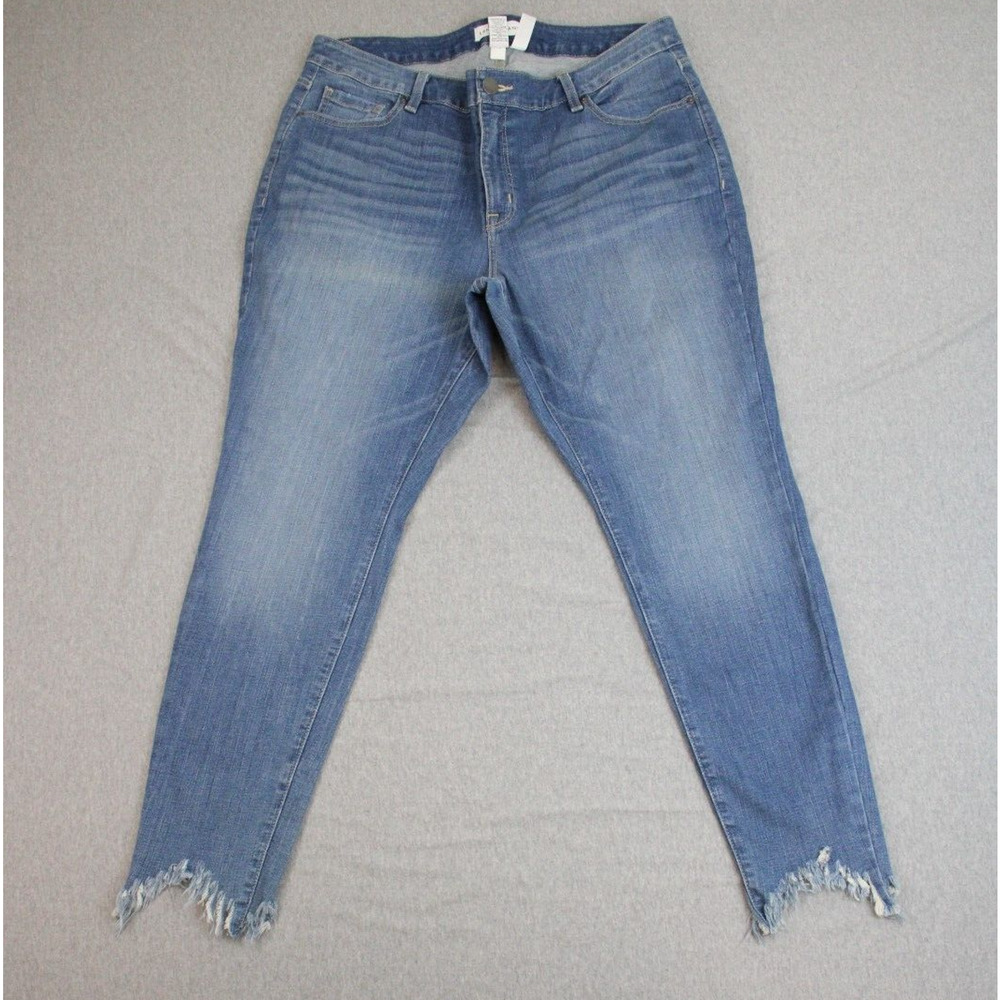 Lane Bryant Jeans Women 18 Blue Cotton Blend Stretch Mid-Rise Skinny Raw Hem